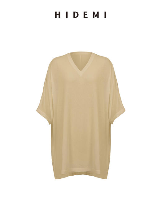HIDEMI度假系列极简慵懒v领大廓形中长款T恤裙 商品图9