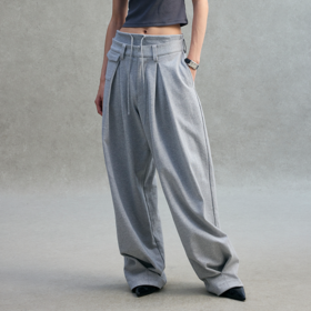 GOODBAI 23编号logo印花茧形双折高腰休闲卫裤