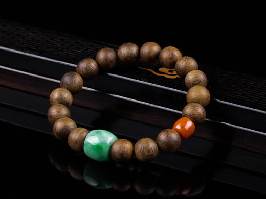 XY0329沉香+翡翠南红桶珠手串 商品图7
