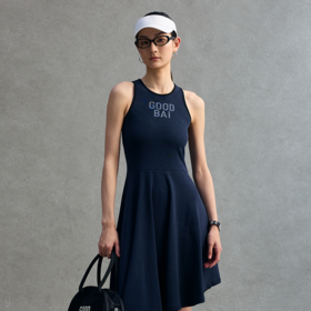 GOODBAI 粗体logo撞色印花拼接不规则下摆工字背心连衣裙