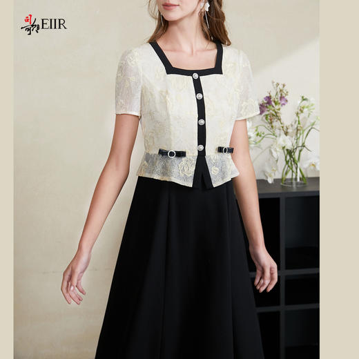 司歌假两件黑白短袖显瘦连衣裙A911192X 商品图1