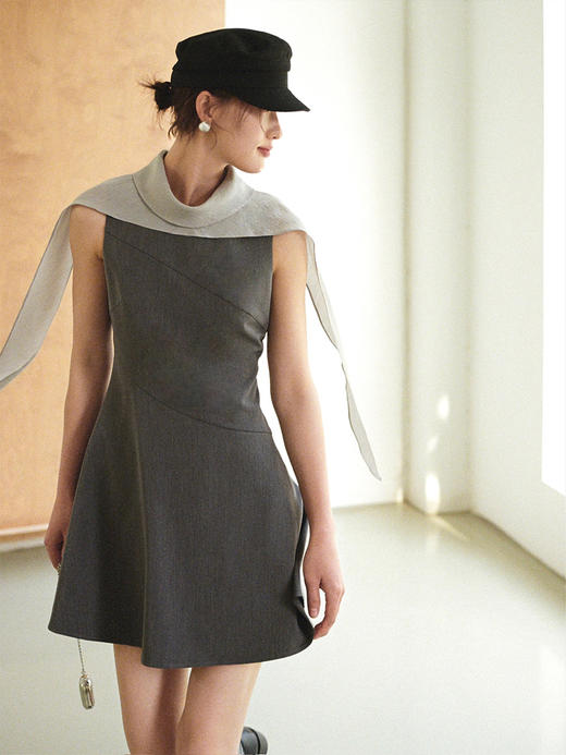 Even Vintage|时髦分子 复古文艺春夏新品无袖飘带纯色连衣裙 商品图2