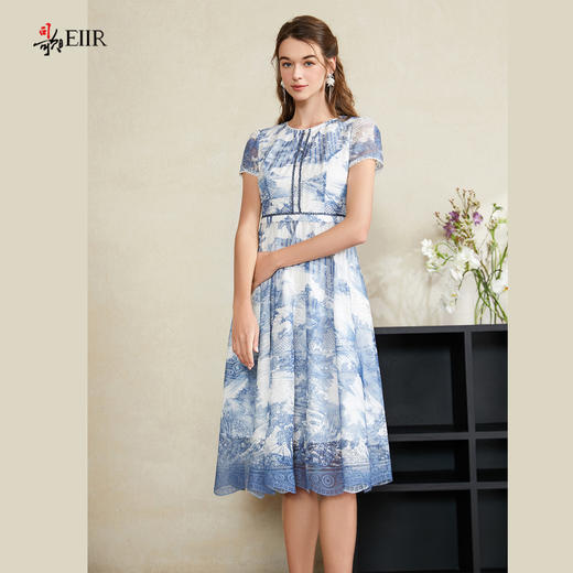 司歌短袖国风青花瓷连衣裙夏女A911190X 商品图0