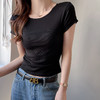 ✨莱赛尔天丝韩系女装【小圆领正肩t恤】女短袖高级拼接收腰设计感上衣 商品缩略图2