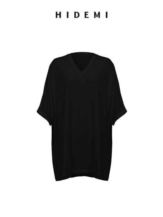 HIDEMI度假系列极简慵懒v领大廓形中长款T恤裙 商品图10