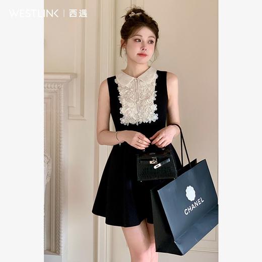 西遇黑色花领无袖连衣裙女新款a字法式收腰短袖裙子SS150081 商品图5