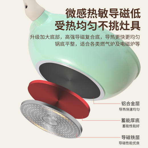【欧乐菲 OLOFE】 家用陶瓷微压不粘炒锅 轻便平底炒菜锅 珐琅瓷巴宝克百灵鸟轻便平底锅30cm 商品图4