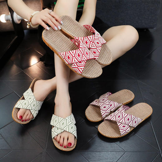 雀说2双亚麻拖鞋防滑耐磨室内棉麻凉拖鞋女夏季透气居家四季休闲凉拖AL 商品图0