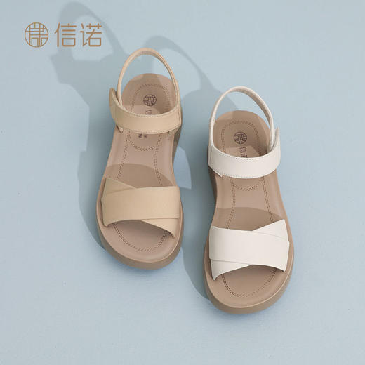 信诺真皮妈妈凉鞋2025新款夏季中年舒适软底时尚百搭厚底沙滩鞋女5L950-50 商品图7