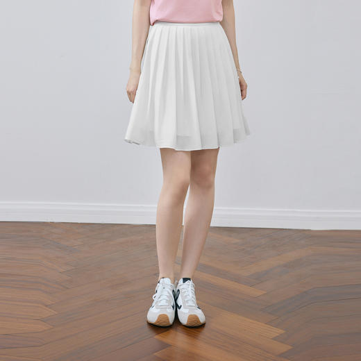 【严选】诗凡黎白色甜美A字半身裙2025夏新款藏青流行显瘦高腰百褶短裙女7G5140711 商品图2