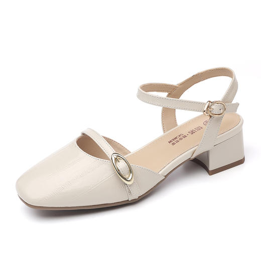 信诺妈妈凉鞋女2025新款夏季真皮法式仙女风气质包头粗跟高跟鞋X5L137-101 商品图4