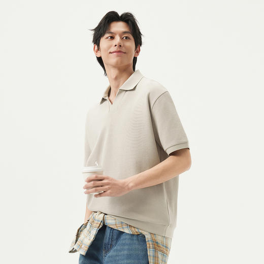 gxg.jeans男装 简约格纹肌理无扣领口短袖POLO衫男 25年夏季热卖 商品图2