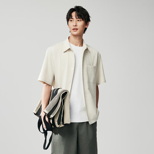棉仓363804007-微宽松干爽二醋酸翻领短袖衬衫 商品图1