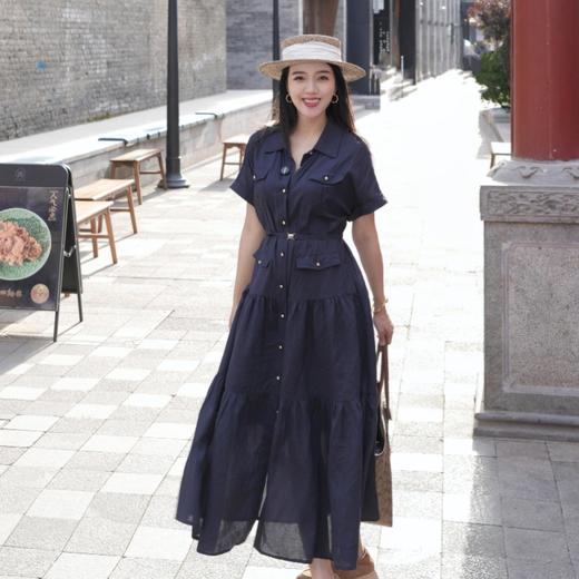 【破价】N°28 夏季法式设计感工装衬衫领连衣裙女中长款束腰显瘦垂感裙子单排扣长裙885252L590/885252L591 商品图1