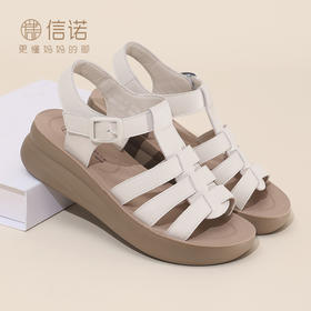 信诺平底软底厚底夏天女士罗马鞋凉鞋女款新款夏季真皮外穿妈妈鞋5L950-35