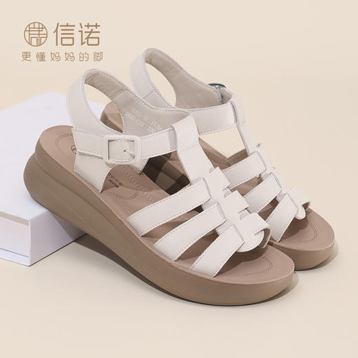 信诺平底软底厚底夏天女士罗马鞋凉鞋女款新款夏季真皮外穿妈妈鞋5L950-35 商品图0