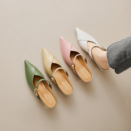 【预售5天】新款夏季外穿一字带扣高跟凉拖鞋女尖头百搭包头半拖鞋MBJR&6906 商品图4