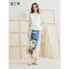 两三事 雾蓝香颂 2025夏季新款复古抽绳印花不对称高腰半身裙 商品缩略图0