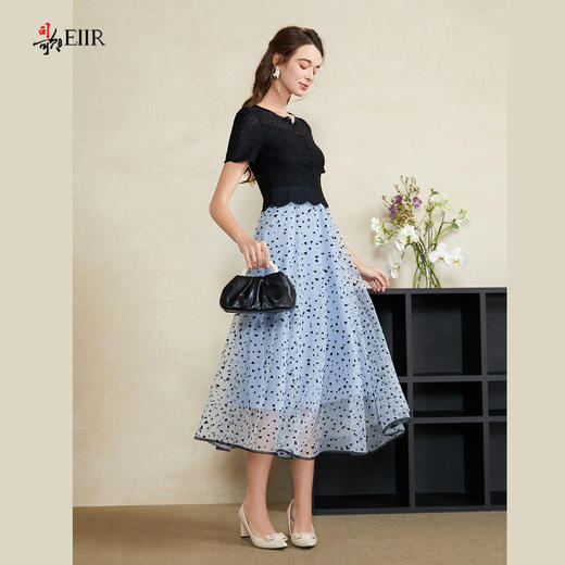 司歌假两件拼接连衣裙蕾丝波点复古优雅A911131X 商品图0