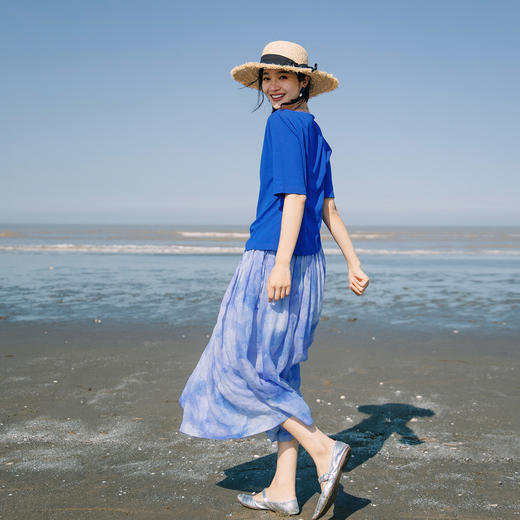 绽放452朵/【入蓝系列】呼吸T汉麻棉基础清凉透气舒适短袖T恤女夏 商品图3