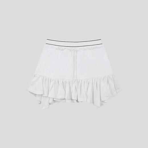 GOODBAI logo腰带抽绳拼接不规则下摆网面双层半身短裙 商品图2