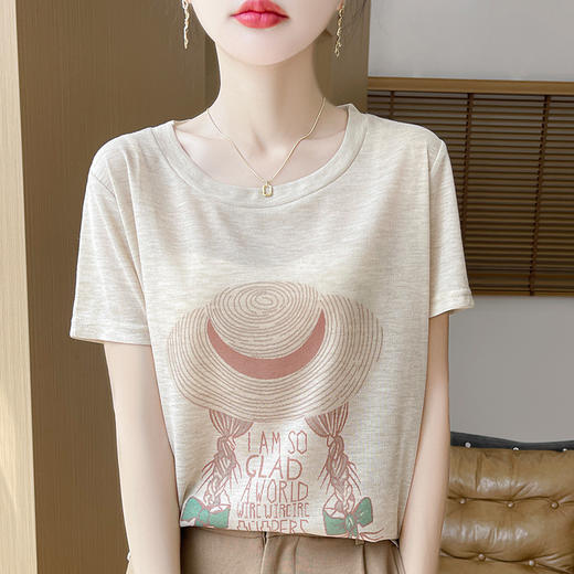 雀说透气天丝新款女装圆领短款时尚T恤薄款打底衫短袖上衣AL277 商品图1