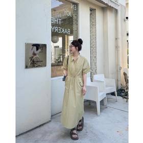 2025新品 蕾蕾同款【巴别克废土】腰部抽绳多口袋圆领圈边短袖工装连衣裙