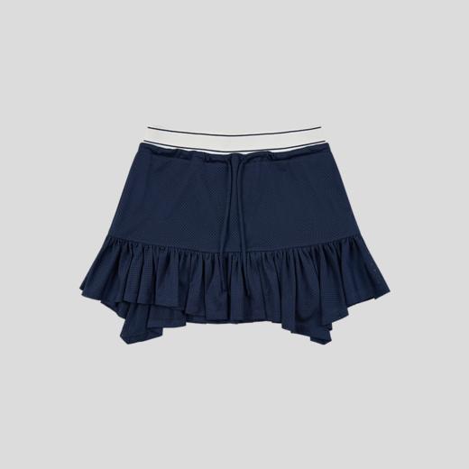 GOODBAI logo腰带抽绳拼接不规则下摆网面双层半身短裙 商品图3