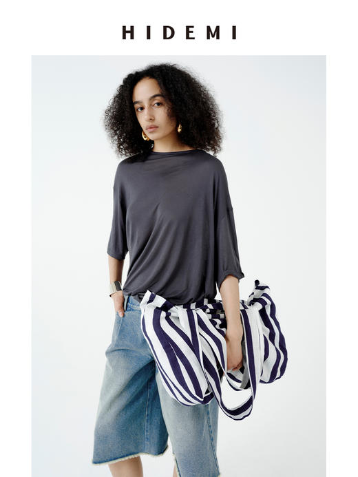 HIDEMI 度假系列慵懒蓝白条纹多重水洗帆布包tote托特包 商品图6