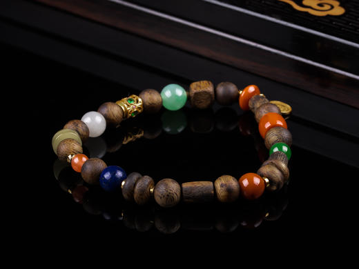 XY0336沉香+翡翠南红多宝随型手串 商品图6