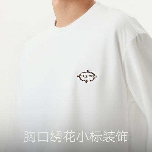 gxg.jeans男装 白色细致绣花基础休闲圆领长袖T恤内搭 25年春热卖 商品图4
