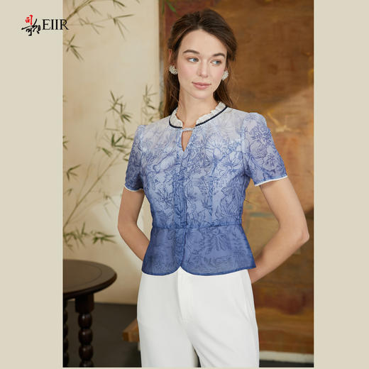 司歌渐变印花国风短袖上衣女收腰T911103X 商品图1