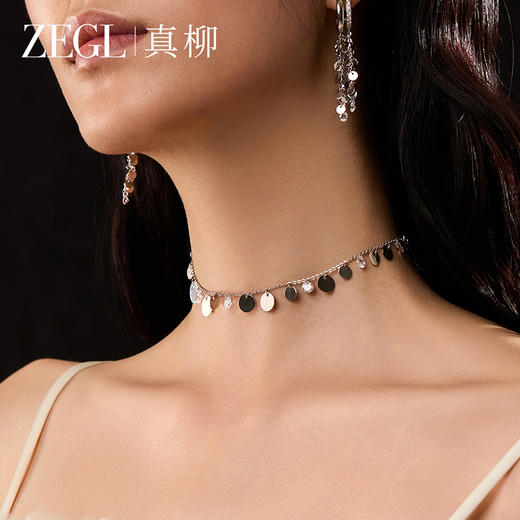 ZEGL粼光系列小银圆片项链气质个性锁骨链小众配饰品女款闪亮颈链 商品图2
