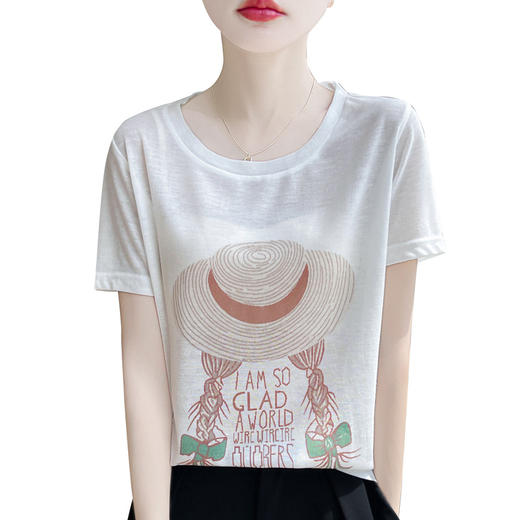 雀说透气天丝新款女装圆领短款时尚T恤薄款打底衫短袖上衣AL277 商品图4