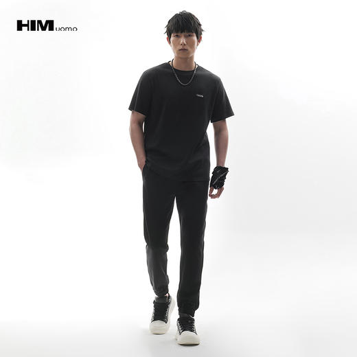 HIM漢崇  舒适松紧腰束脚裤时尚简约字母刺绣运动休闲裤 2026春季 商品图1