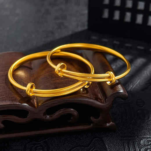 【限时克减150元】足金999 #儿童/宝宝 古法宝宝手镯龙凤呈祥推拉BB镯推拉童镯（实心）/对(YGFTZ00005)预售产品下单后不退款不退货不换货不补差价 商品图1