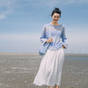 绽放296朵/【入蓝系列】进口棉和纸纱蓝灰渐变圆领卷边套头针织衫 商品缩略图1