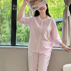 优选丨宜色家夏季2024新款薄款居家舒适透气宽松A类全棉泡泡纱家居服套装  723