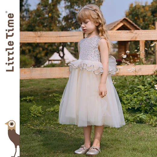 littletime女童连衣裙2025夏新款儿童洋气天使亮片网纱裙生日礼服 商品图1