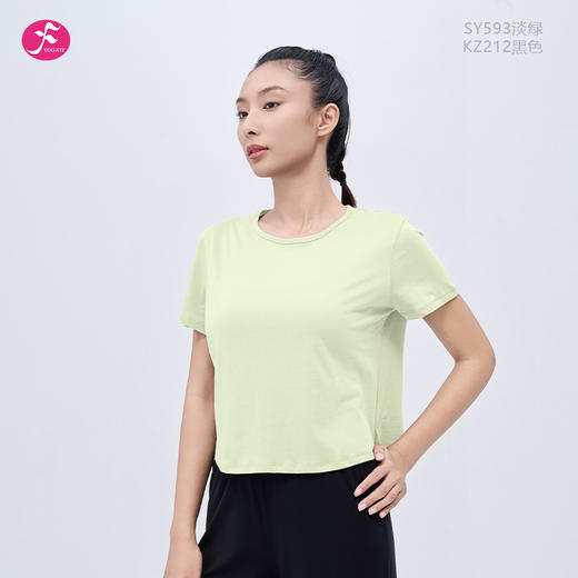 一梵PiMa棉短款侧边开叉宽松 2色短袖瑜伽T恤上衣 商品图9