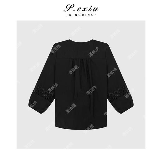 潘依绣【素色心情】天-丝法式蕾丝拼接圆领灯笼袖衬衫 M8615 商品图2