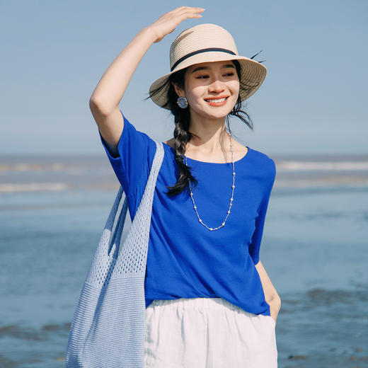 绽放452朵/【入蓝系列】呼吸T汉麻棉基础清凉透气舒适短袖T恤女夏 商品图0