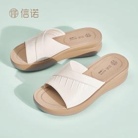 信诺牛皮女鞋凉拖鞋女2025夏季新款时尚气质软底轻便外穿凉鞋女5L950-36