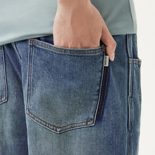 gxg.jeans男装 蓝色水洗裤腰抽绳宽松直筒休闲牛仔短裤 25夏热卖 商品图4