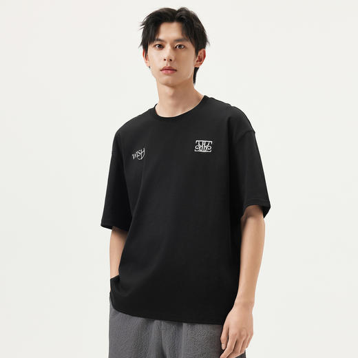 gxg.jeans男装 黑色字母绣花简约休闲宽松基础短袖T恤男 25夏热卖 商品图1