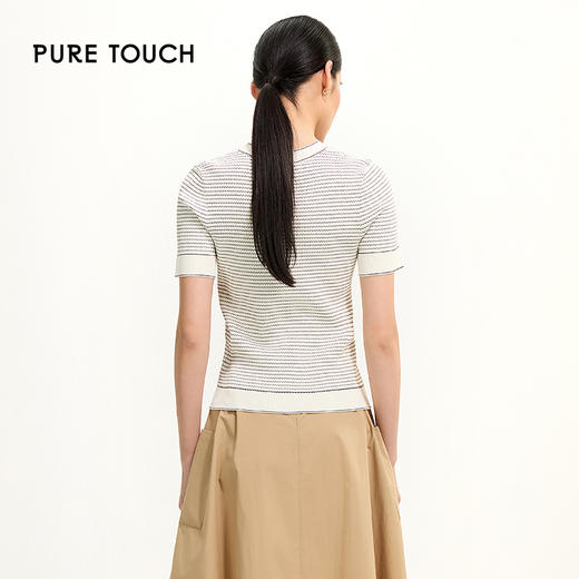 PURE TOUCH简约黑白条纹圆领短袖针织衫 1346242115 商品图2