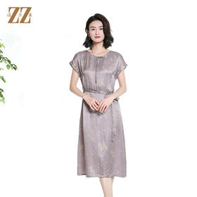 佐尔美夏季新款新中式国风桑蚕丝短袖连衣裙女M42LS100