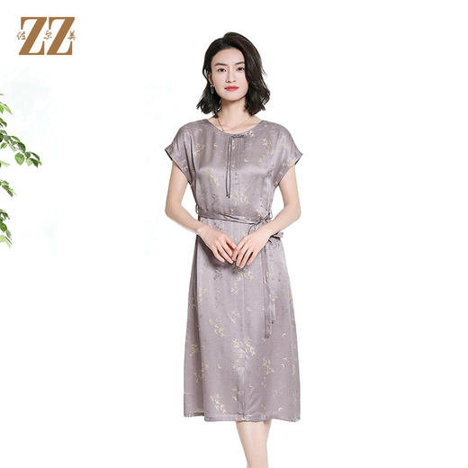 佐尔美夏季新款新中式国风桑蚕丝短袖连衣裙女M42LS100 商品图0