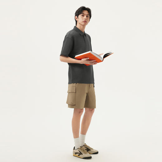 gxg.jeans男装 深灰肌理面料简约商务翻领短袖POLO衫男 25夏热卖 商品图3