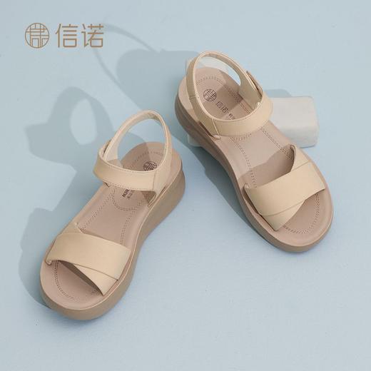 信诺真皮妈妈凉鞋2025新款夏季中年舒适软底时尚百搭厚底沙滩鞋女5L950-50 商品图6